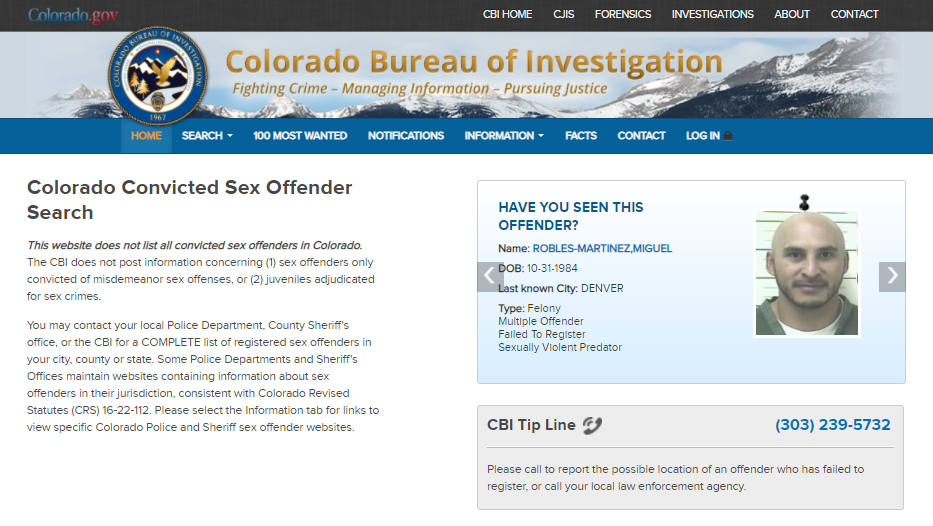 Colorado Sex Offender Registry Website