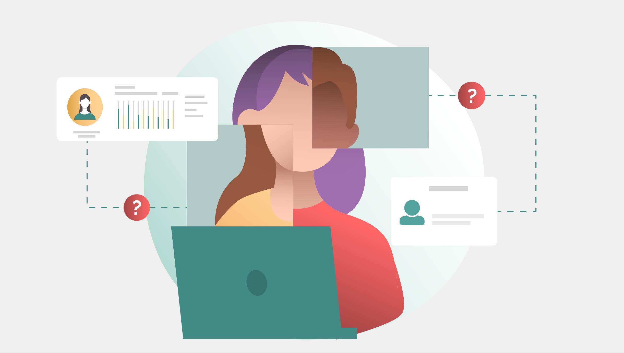 Identity theft graphic displaying a person before a computer