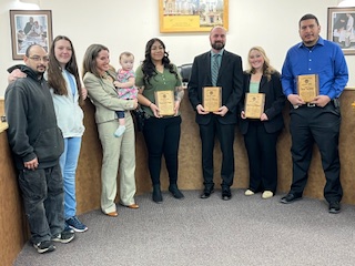 From Left to Right:                   Armando Quintana, Dreamishia Guerrero, 12th Judicial D.A. Anne Kelly, (19-month old Alinna Quintana), CCSO Investigator Laura Amaya, CBI Agent A.J. Marceau, CBI Agent Courtney Norman, CCSO Lt. Tony Galvez