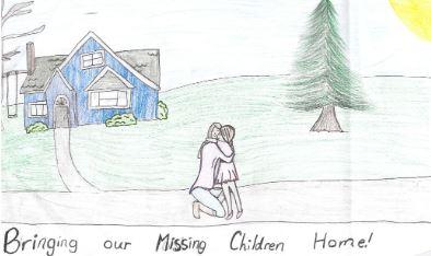 Missing Children Poster Contest winner girl hugging her mother.