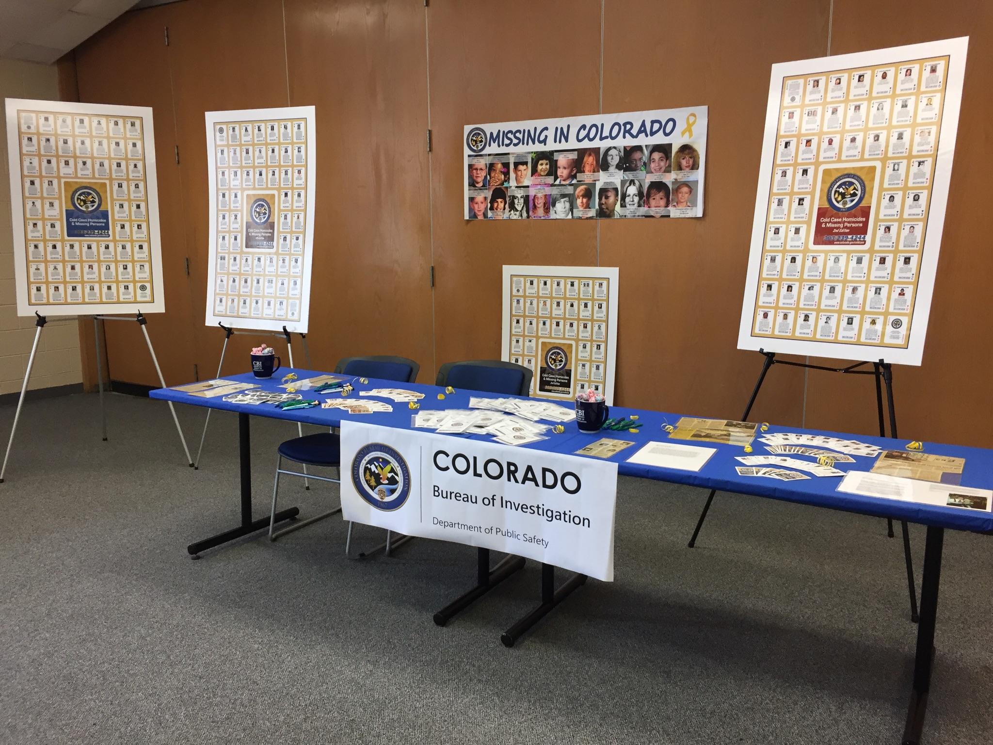 Missing in Colorado event set up with table, easels and materials