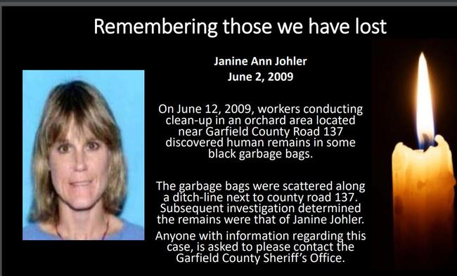 image and text about Janine Johler, a person murdered in Colorado.