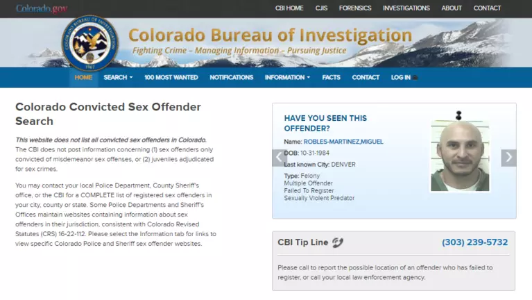Colorado Sex Offender Registry Website